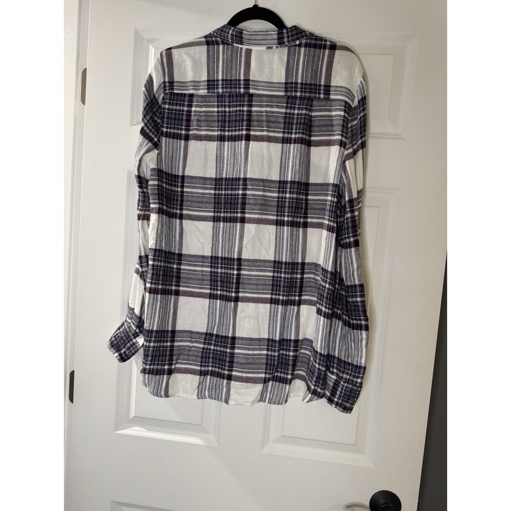 Melloday Amarah Super Soft Button Down Shirt Plaid Plum Violet Large Nwt - Picture 2 of 2